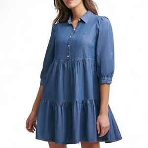 Tommy Hilfiger | Tiered Chambray Popover Cotton Blend Shirtdress